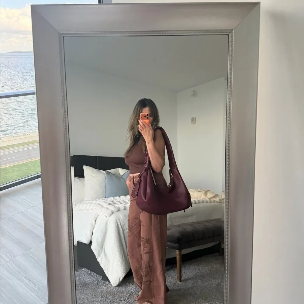 GANNI Burgundy Leather Shoulder and Crossbody Bag